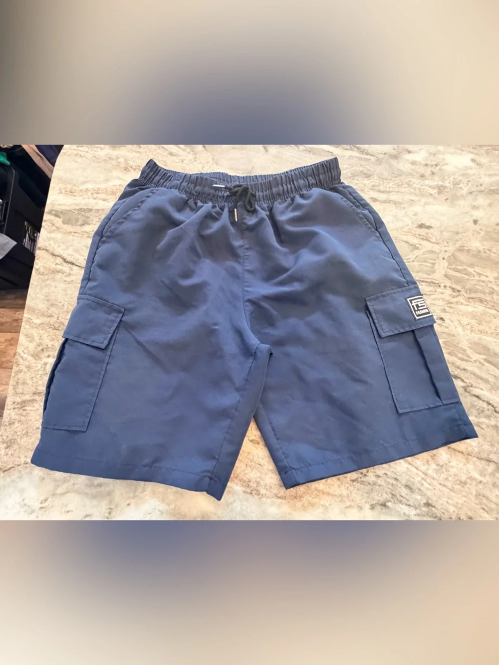 FS Fashion Men’s Large Navy Cargo Jogger shorts Drawstring Elastic Waist